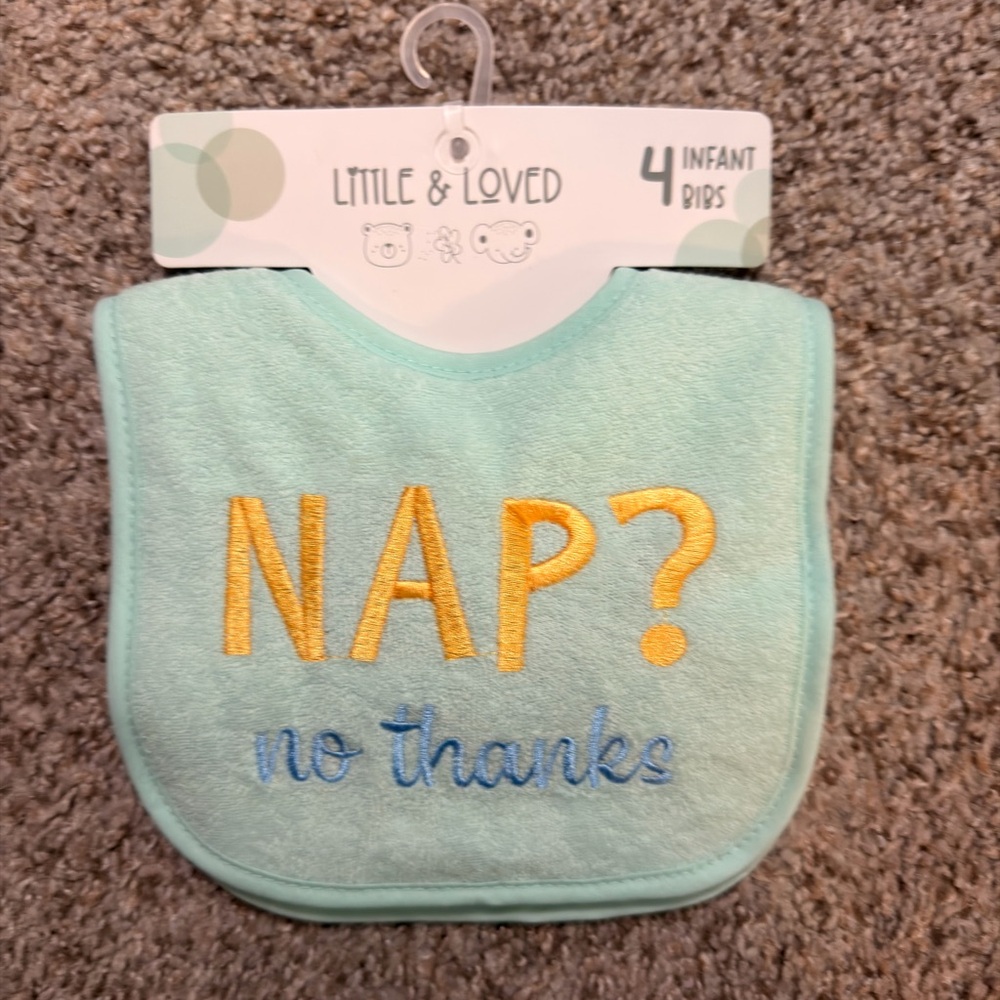 Little & Loved Infant Bibs - Aqua with Yellow and Blue Embroidery